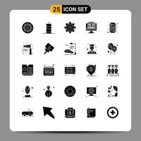 Set of 25 Vector Solid Glyphs on Grid for screen computer terrorism gallery options Editable Vector Design Elements