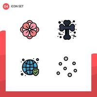 Pack of 4 creative Filledline Flat Colors of anemone globe spring flower crossed security Editable Vector Design Elements