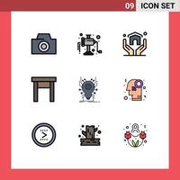 9 User Interface Filledline Flat Color Pack of modern Signs and Symbols of app spider insurance insect stool Editable Vector Design Elements