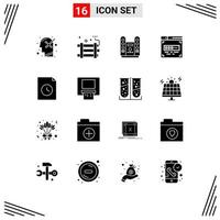 Set of 16 Commercial Solid Glyphs pack for file front end development party bomb coder stage Editable Vector Design Elements