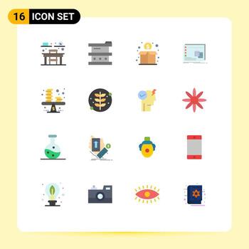 User Interface Pack of 16 Basic Flat Colors of balance os crowd operational window Editable Pack of Creative Vector Design Elements