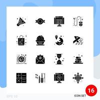 16 User Interface Solid Glyph Pack of modern Signs and Symbols of love bag data shipping ecommerce Editable Vector Design Elements