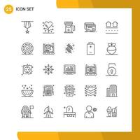 Pictogram Set of 25 Simple Lines of debit card health banking maps Editable Vector Design Elements