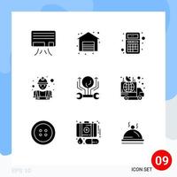 Pack of 9 creative Solid Glyphs of growth development apps labour construction Editable Vector Design Elements