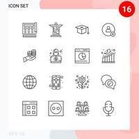 conjunto de 16 iconos de interfaz de usuario modernos signos de símbolos para el ahorro de monedas hito twitter agregar elementos de diseño vectorial editables vector