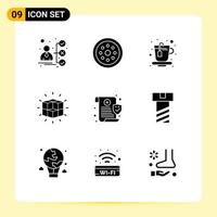 Group of 9 Solid Glyphs Signs and Symbols for medical solution smart puzzle box Editable Vector Design Elements