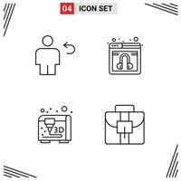 Mobile Interface Line Set of 4 Pictograms of avatar modeling human web briefcase Editable Vector Design Elements