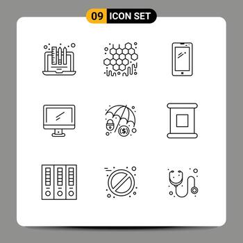 Pack of 9 creative Outlines of imac monitor viscous computer android Editable Vector Design Elements