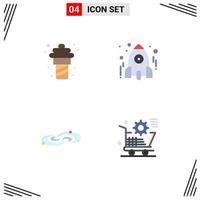 Pack of 4 creative Flat Icons of yogurt galaxy meal rocket planets Editable Vector Design Elements