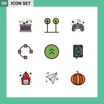 Mobile Interface Filledline Flat Color Set of 9 Pictograms of direction arrows control pad points open Editable Vector Design Elements