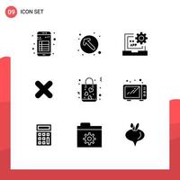 Stock Vector Icon Pack of 9 Line Signs and Symbols for cross cancel up left delete development Editable Vector Design Elements