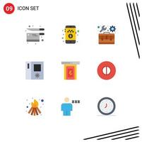 Pack of 9 Modern Flat Colors Signs and Symbols for Web Print Media such as door rainy kit side by side fridge Editable Vector Design Elements