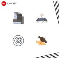 Mobile Interface Flat Icon Set of 4 Pictograms of building circle maze nature mountain maze Editable Vector Design Elements