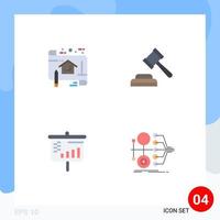 Set of 4 Commercial Flat Icons pack for plan projector plan judge monetization Editable Vector Design Elements