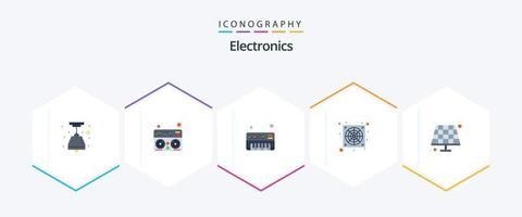 paquete de 25 íconos planos de electrónica que incluye . . sintetizador. solar. batería vector