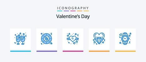 paquete de iconos azul 5 del día de san valentín que incluye me gusta. boda. amar. casamiento. corazón. diseño de iconos creativos vector