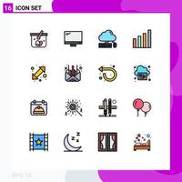 16 Thematic Vector Flat Color Filled Lines and Editable Symbols of user interface pc analytic cloud Editable Creative Vector Design Elements