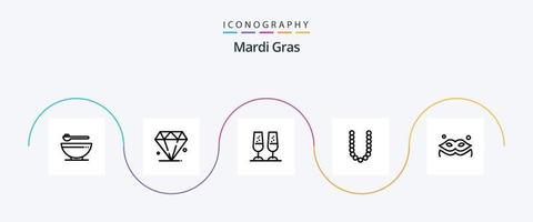 Mardi Gras Line 5 Icon Pack Including masquerade. costume. champagne glasses. neckles. beauty vector