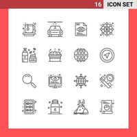 Universal Icon Symbols Group of 16 Modern Outlines of cart lotion computing foam funding Editable Vector Design Elements