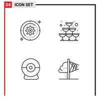4 Creative Icons Modern Signs and Symbols of setting camera wheel sparkling security Editable Vector Design Elements