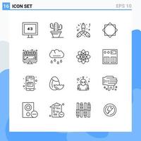 Universal Icon Symbols Group of 16 Modern Outlines of rain presentation mistletoe board warning Editable Vector Design Elements