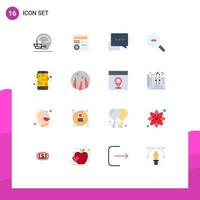 Set of 16 Commercial Flat Colors pack for phone map chat zoom search Editable Pack of Creative Vector Design Elements