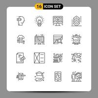 Pack of 16 creative Outlines of programing development light design monitor Editable Vector Design Elements