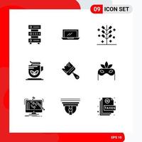 Set of 9 Commercial Solid Glyphs pack for tea cup hardware holiday festive Editable Vector Design Elements