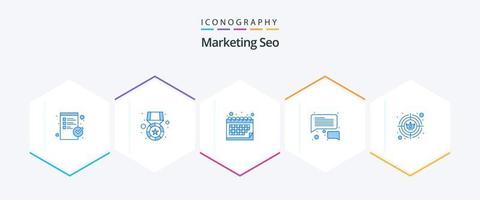 marketing seo 25 paquete de iconos azules que incluye . posición. calendario. corona. mensaje vector