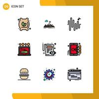 Filledline Flat Color Pack of 9 Universal Symbols of computer laptop mission install sine Editable Vector Design Elements