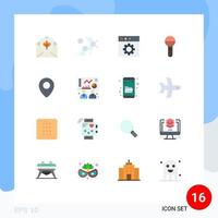 16 símbolos universales de signos de color plano de la aplicación de sonido de mapa paquete editable de elementos creativos de diseño de vectores