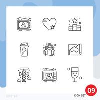 paquete de iconos de vector de stock de 9 signos y símbolos de línea para botella de recreación como elementos de diseño de vector editable de clasificación social