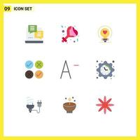 Universal Icon Symbols Group of 9 Modern Flat Colors of font tick bulb design creative Editable Vector Design Elements