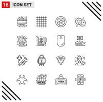 Set of 16 Vector Outlines on Grid for magic future camera eye crystal ball holi Editable Vector Design Elements