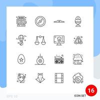 Mobile Interface Outline Set of 16 Pictograms of ear food movember egg boiled egg Editable Vector Design Elements