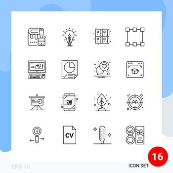 16 contornos universales establecidos para aplicaciones web y móviles teclado rectángulo puntos de luz fórmula elementos de diseño vectorial editables vector