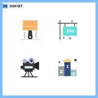 Group of 4 Flat Icons Signs and Symbols for coding camera paintbrush sign projector Editable Vector Design Elements