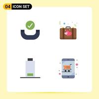 Group of 4 Modern Flat Icons Set for call multimedia bag romance cart Editable Vector Design Elements