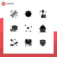 Solid Glyph Pack of 9 Universal Symbols of night keyboard bulb management business Editable Vector Design Elements