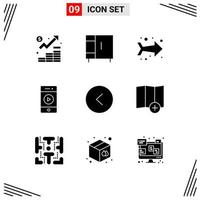 Universal Icon Symbols Group of 9 Modern Solid Glyphs of circle speaker wardrobe sound audio Editable Vector Design Elements