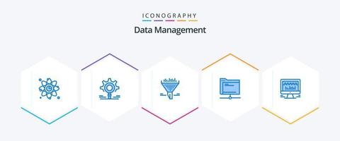 gestión de datos 25 paquete de iconos azules que incluye servidor. carpeta. configuración. base de datos. clasificar vector