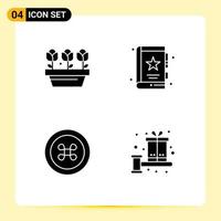 Mobile Interface Solid Glyph Set of 4 Pictograms of flower food spring business grenadine Editable Vector Design Elements