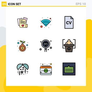 conjunto moderno de 9 colores planos y símbolos de línea de llenado, como desarrollo, codificación, educación, crecimiento, elementos de diseño vectorial editables a mano vector