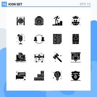 Group of 16 Modern Solid Glyphs Set for party alcohol security graduation world Editable Vector Design Elements