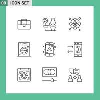 grupo de 9 esboza signos y símbolos para llamar elementos de diseño de vectores editables de la máquina de mapa de naturaleza móvil