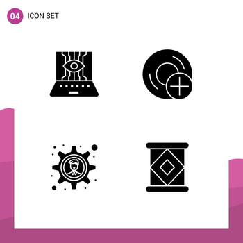 4 Universal Solid Glyph Signs Symbols of applied science gadget technic computers gear Editable Vector Design Elements