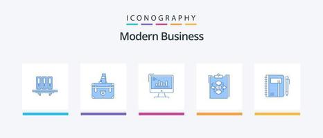 paquete de iconos de 5 azul empresarial moderno que incluye computadora. analítica. maletín. cuadro. marketing. diseño de iconos creativos vector