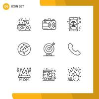 Mobile Interface Outline Set of 9 Pictograms of achievement target globe construction no Editable Vector Design Elements