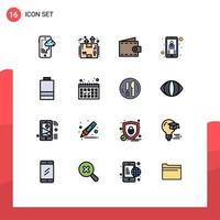 16 Thematic Vector Flat Color Filled Lines and Editable Symbols of battery user packaging phone wallet Editable Creative Vector Design Elements