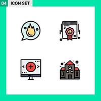 4 User Interface Filledline Flat Color Pack of modern Signs and Symbols of chat computer motivation quality glass Editable Vector Design Elements